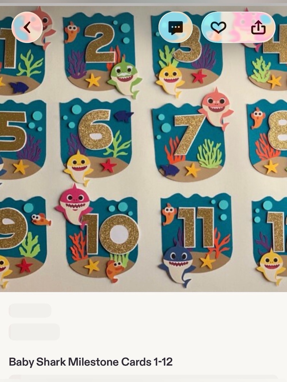 Baby Shark Milestone Cards custom made - numbers 1-12 Blue durable &beautiful